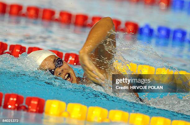 Corale Balmy of France swims to win the women�s 400m freestyle final race, during the European Short Course Swimming Championships in Rijeka on...