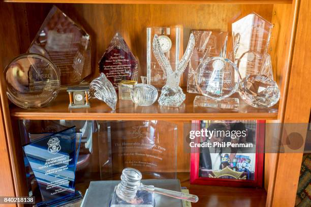 Former judge Jeanine Pirro's home is photographed for Closer Weekly Magazine on March 29, 2017 in Westchester County, New York. Pirro's awards in the...