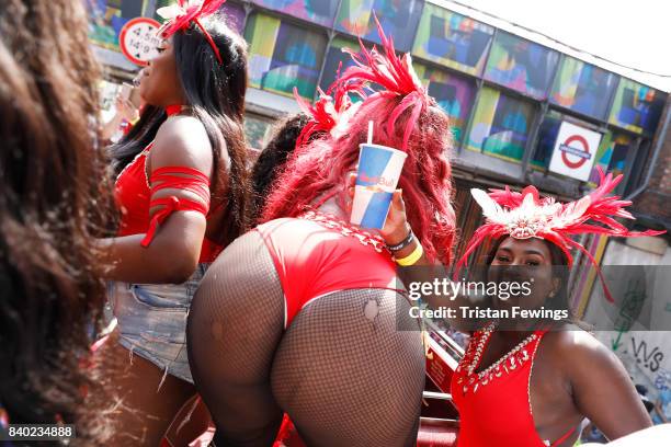 Dancers with the Red Bull Music Academy x Mangrove float at Notting Hill Carnival on August 28, 2017 in London, England.