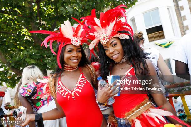 Dancers with the Red Bull Music Academy x Mangrove float at Notting Hill Carnival on August 28, 2017 in London, England.