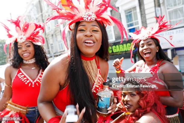 Dancers with the Red Bull Music Academy x Mangrove float at Notting Hill Carnival on August 28, 2017 in London, England.