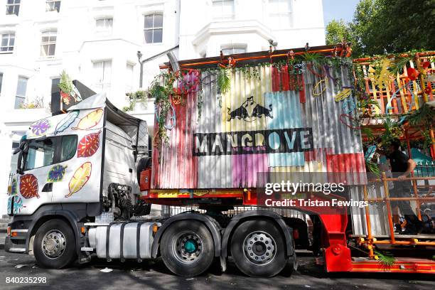 General view of the Red Bull Music Academy x Mangrove float at Notting Hill Carnival on August 28, 2017 in London, England.