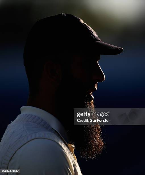 England batsman Moeen Ali face the media after day four of the 2nd Investec Test Match between England and West Indies at Headingley on August 28,...