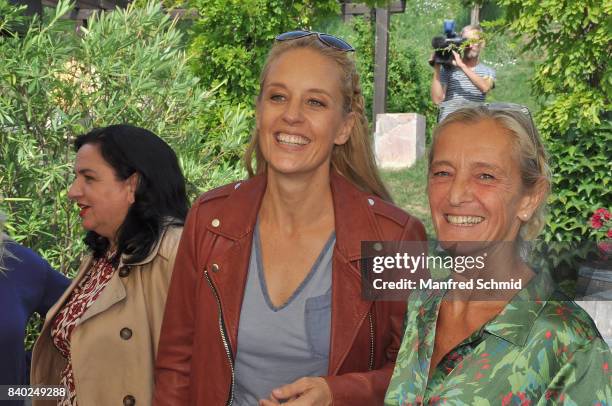 Lilian Klebow and Kathrin Zechner pose during a 'Soko Wien' photo call at Heuriger Trat-Wieser on August 28, 2017 in Klosterneuburg, Austria.