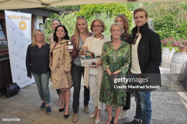 Sabine Weber, Maria Happel, Lilian Klebow, Johanna Mikl-Leitner, Kathrin Zechner and Michael Steinocher pose during a 'Soko Wien' photo call at...