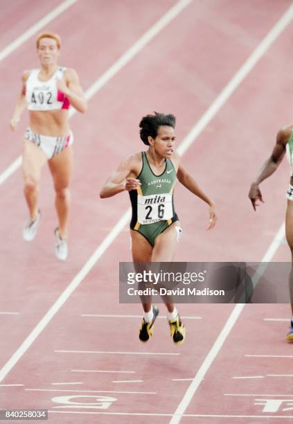 Cathy Freeman of Australia wins the Women's 400 meter final of the 1999 IAAF World Championships on August 26, 1999 at the Estadio Olympico in...