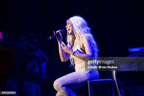 Singer/tv personality Tamar Braxton live in concert at the Howard Theatre on August 26, 2017 in Washington, DC.