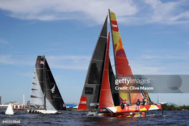 Extreme Team Wales skippered by Stevie Morrison of Great Britain in action during day 4 of Act 6 of the 2017 Extreme Sailing Series on August 28,...