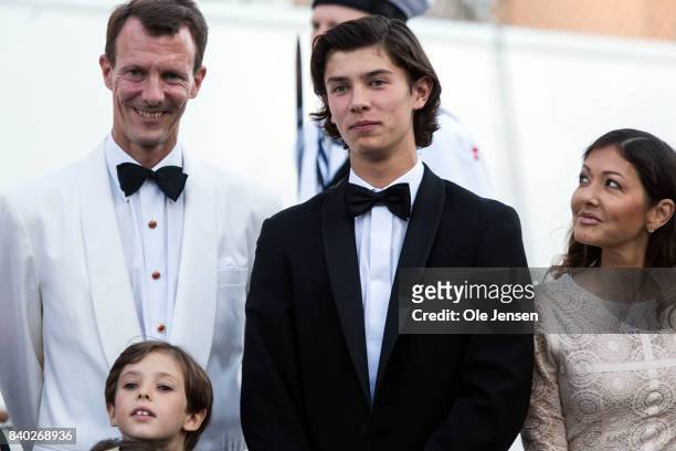 Prince Joachim and his former wife Alexandra Christina Manley together with Prince Nikolaj at arrival to the the dinner party to celebrate the 18th...