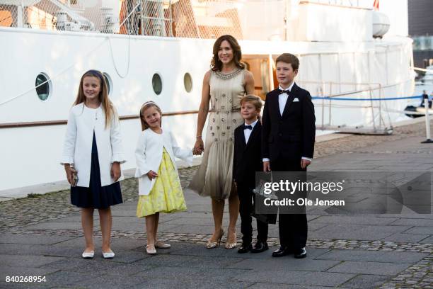 Crown Princess Mary arrives with her children at the dinner party to celebrate the 18th birthday of Prince Nokolai hosted by Queen Margrethe of...