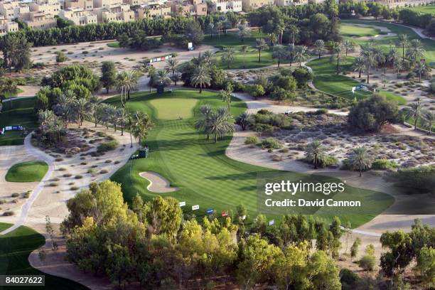 The par 4, 17th hole taken from a hot air balloon above the course during the third round of the Dubai Ladies Masters on the Majilis Course at the...