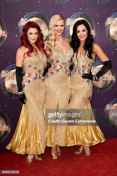 Dancers Dianne Buswell, Nadiya Bychkova and Amy Dowden attend the 'Strictly Come Dancing 2017' red carpet launch at The Piazza on August 28, 2017 in...