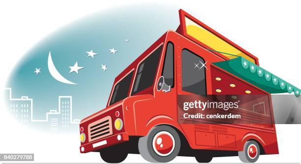 illustrazioni stock, clip art, cartoni animati e icone di tendenza di camion di cibo fresco - furgone ambulante