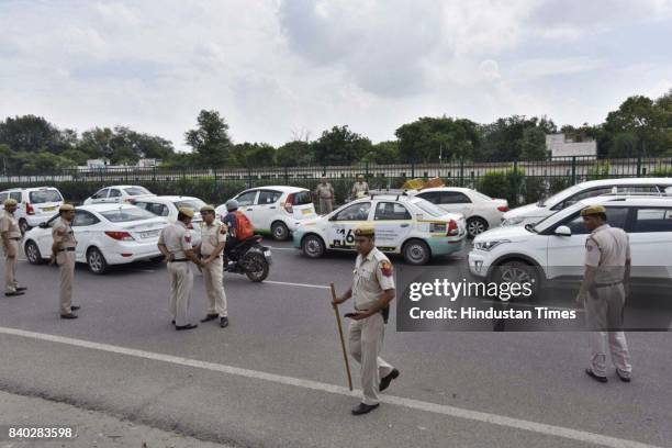 Delhi Police on high alert at Delhi-Gurgaon Border in Expressway in view of pronouncement of the sentence against the Dera Sacha Sauda cult chief...