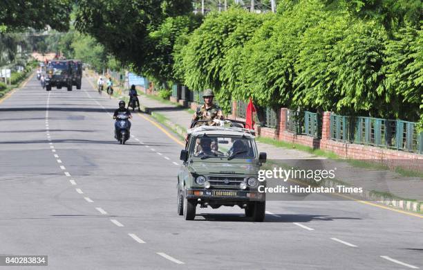 Indian Army march during the pronouncement of the sentence against the Dera Sacha Sauda cult chief Gurmeet Ram Rahim Singh in dual rape case on...