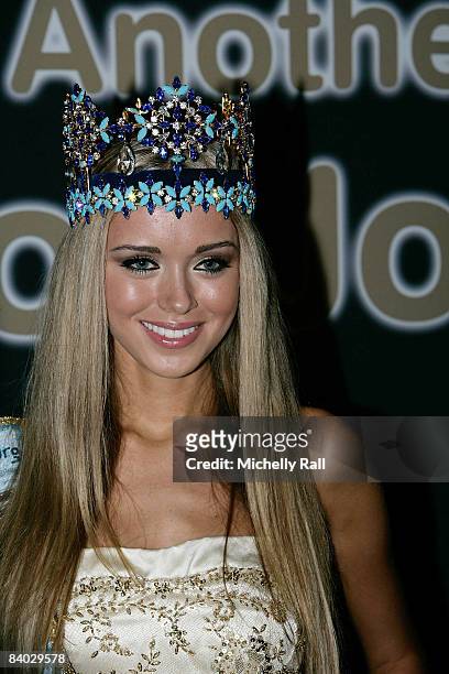Miss World Kseniya Sukhinova from Russia attends a press conference at the Conference Centre in Sandton on December 14, 2008 Johannesburg, South...