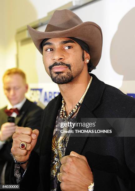 British boxer David Haye poses for photographers at the press conference held by World heavyweight champion Vladimir Klitschko after the fight...