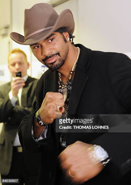 British boxer David Haye poses for photographers at the press conference held by World heavyweight champion Vladimir Klitschko after the fight...