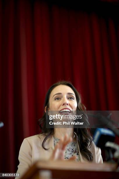 Opposition Leader Jacinda Ardern announces the Labour Party's tertiary education policy at Western Springs College on August 29, 2017 in Auckland,...