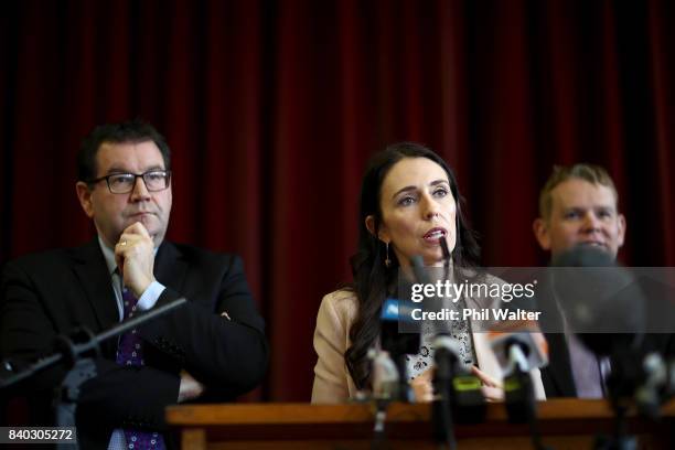 Opposition Leader Jacinda Ardern announces the Labour Party's tertiary education policy at Western Springs College on August 29, 2017 in Auckland,...