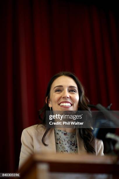 Opposition Leader Jacinda Ardern announces the Labour Party's tertiary education policy at Western Springs College on August 29, 2017 in Auckland,...