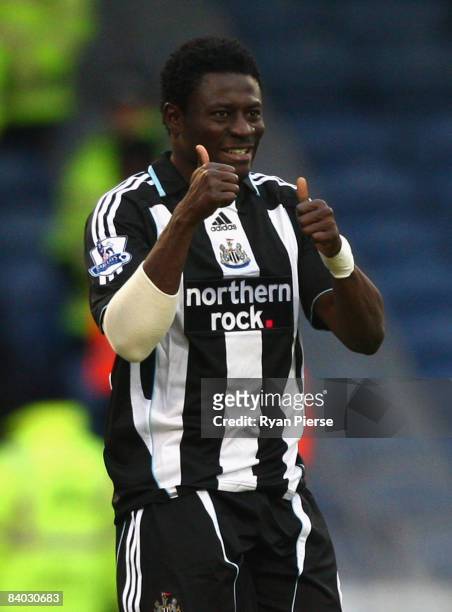 Obafemi Martins of Newcastle celebrates after scoring his teams second goal during the Barclays Premier League match between Portsmouth and Newcastle...