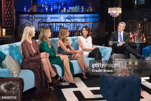 Reunion" Episode 720 722 -- Pictured: Kristen Taekman, Heather Thomson, Carole Radziwill, Bethenny Frankel, Andy Cohen --