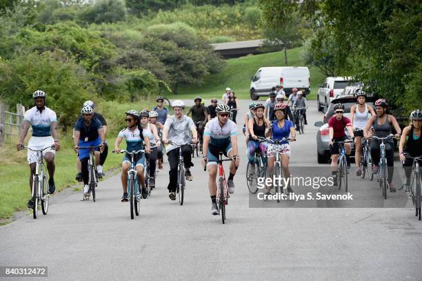 Fitbit Ambassador Jens Voigt leads a bike ride during Fitbit Day 2 on August 22, 2017 in Montauk, New York.