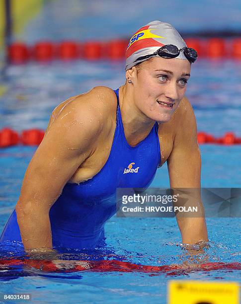 Maria Belmonte Garcia reacts after winning the women's 400m individual medley race with setting the new world record during the European Short Course...