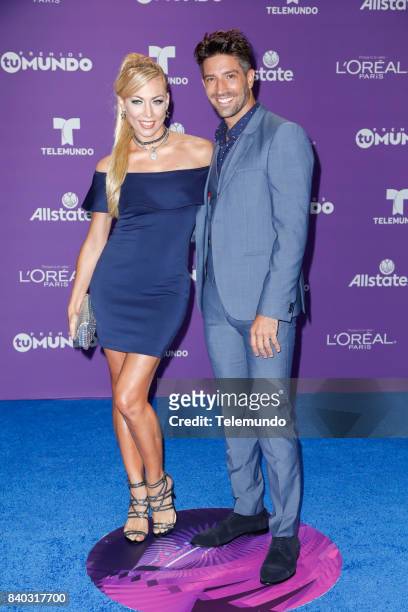 Blue Carpet" -- Pictured: Carolina Laursen and David Chocarro arrive to the 2017 Premios Tu Mundo at the American Airlines Arena in Miami, Florida on...