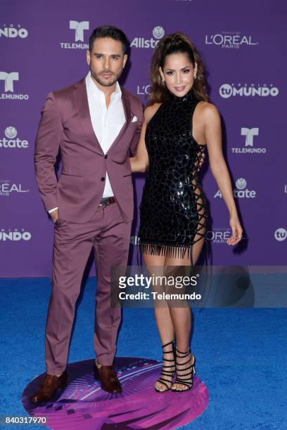 Blue Carpet" -- Pictured: Sebastian Caicedo, Carmen Villalobos arrives to the 2017 Premios Tu Mundo at the American Airlines Arena in Miami, Florida...