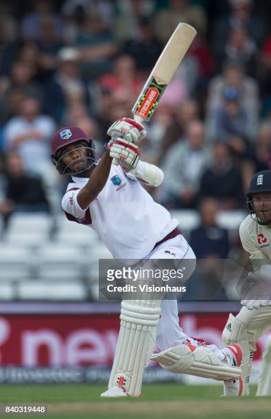 Kraigg Brathwaite of the West Indies batting during the second day of the second test between England and West Indies at Headingley on August 26,...