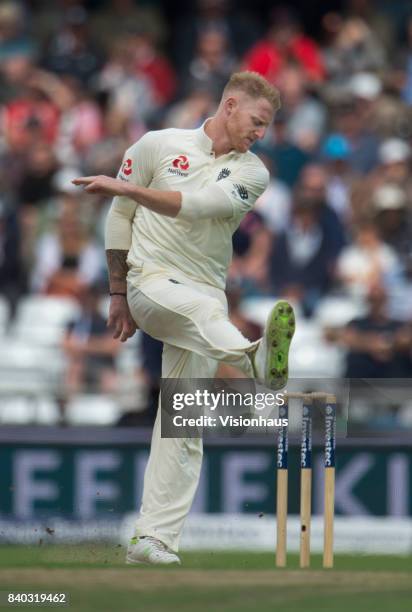 Ben Stokes of England shows his frustration during the second day of the second test between England and West Indies at Headingley on August 26, 2017...