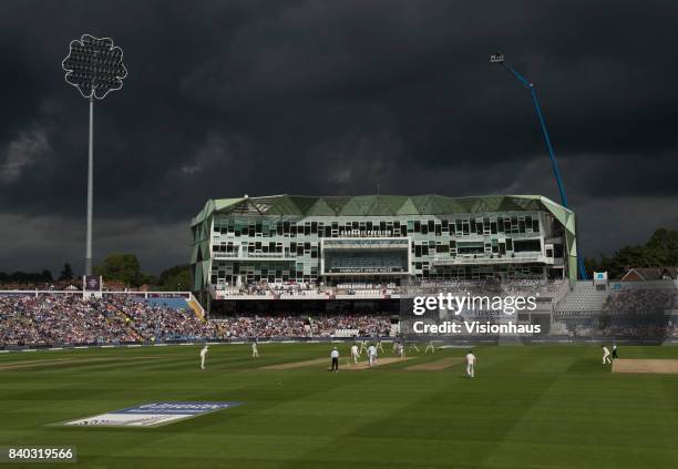 General view of Headingley and the Carnegie Pavilion during the second day of the second test between England and West Indies at Headingley on August...