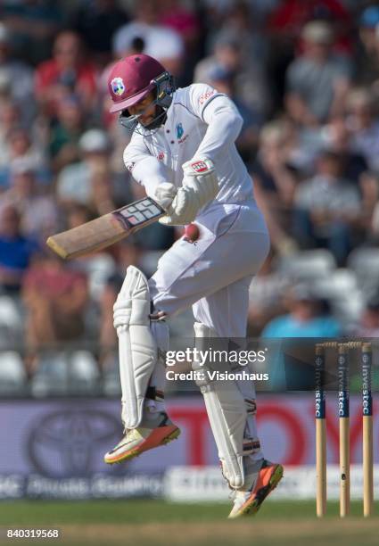 Shai Hope of the West Indies batting during the second day of the second test between England and West Indies at Headingley on August 26, 2017 in...