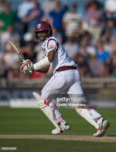 Kraigg Brathwaite of the West Indies batting during the second day of the second test between England and West Indies at Headingley on August 26,...