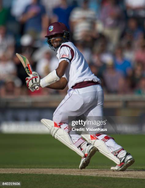 Kraigg Brathwaite of the West Indies batting during the second day of the second test between England and West Indies at Headingley on August 26,...