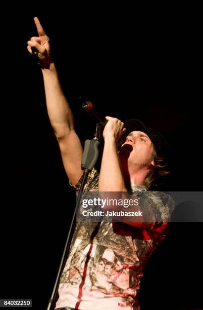 Singer and winner of DSDS Thomas Godoj performs live during a concert at the Columbiahalle on December 14, 2008 in Berlin, Germany. The concert is...