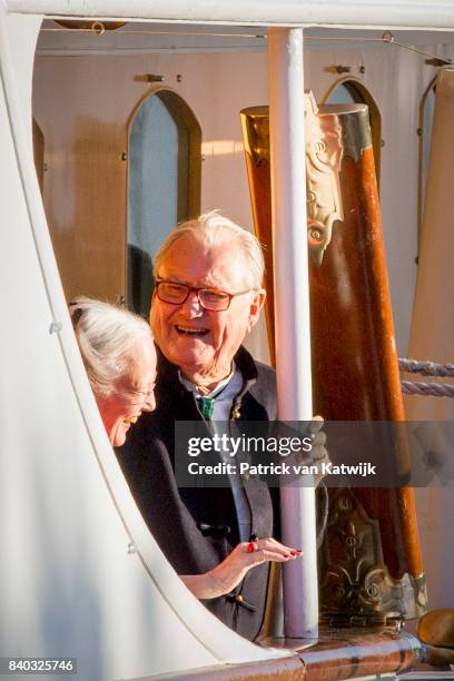 Queen Margrethe of Denmark and Prince Henrik of Denmark attendsthe 18th birthday celebration of Prince Nikolai at royal ship Dannebrog on August 28,...