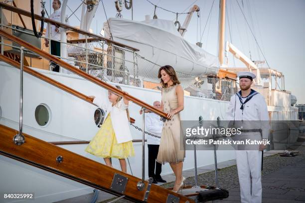 Josephine of Denmark and Crown princess Mary of Denmark attend the 18th birthday celebration of Prince Nikolai at royal ship Dannebrog on August 28,...