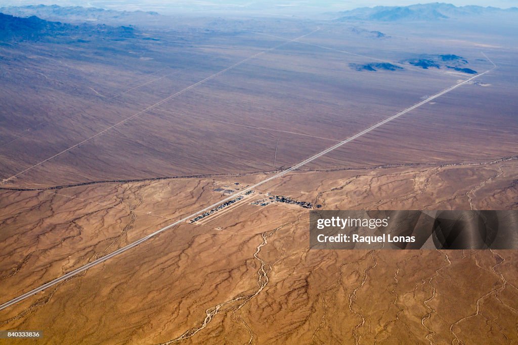 Remote airstrip and tiny town in the desert.