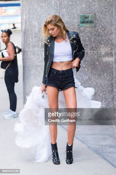 Model Stella Maxwell is seen going to fittings for the 2017 Victoria's Secret Fashion Show in Midtown on August 28, 2017 in New York City.