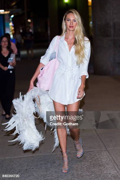 Model Candice Swanepoel is seen going to fittings for the 2017 Victoria's Secret Fashion Show in Midtown on August 28, 2017 in New York City.