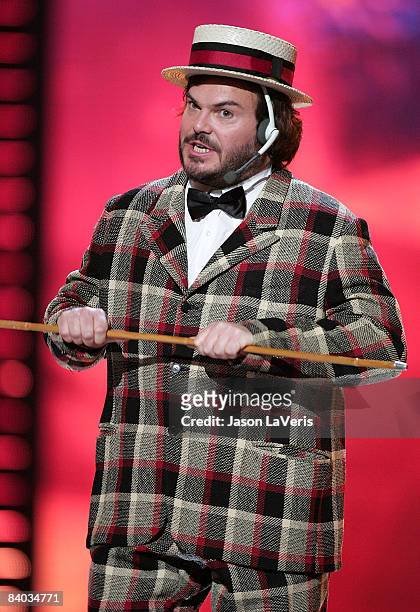 Host Jack Black on stage at Spike TV's 2008 "Video Game Awards" at Sony Picture Studios on December 14, 2008 in Culver City, California.