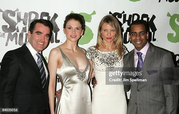 Brian d' Arcy James, Sutton Foster, Cameron Diaz and Daniel Breaker attends the opening night party for "Shrek The Musical" on Broadway at the Plaza...