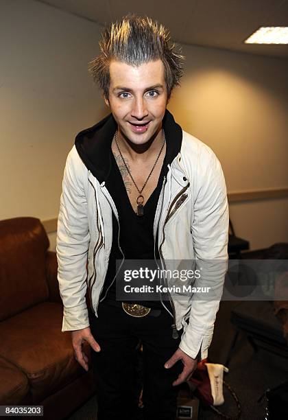 John Vesely of Secondhand Serenade poses backstage during Z100's Jingle Ball 2008 Presented by H&M at Madison Square Garden on December 12, 2008 in...