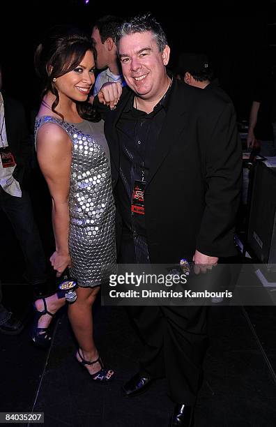 S Carolina Bermudez and Elvis Duran pose backstage during Z100's Jingle Ball 2008 Presented by H&M at Madison Square Garden on December 12, 2008 in...