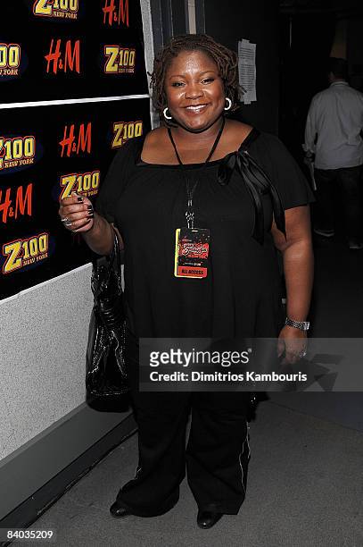Radio personality Shelley Wade poses backstage during Z100's Jingle Ball 2008 Presented by H&M at Madison Square Garden on December 12, 2008 in New...