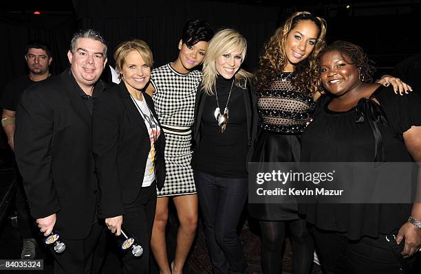 Elvis Duran, Katie Couric, Rihanna, Natasha Bedingfield, Leona Lewis and Shelley Wade pose backstage during Z100's Jingle Ball 2008 Presented by H&M...