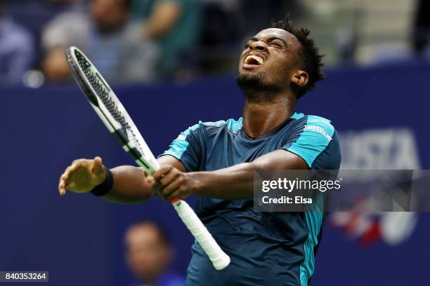 Darian King of Barbados reacts against Alexander Zverev Jr. Of Germany during their first round Men's Singles match on Day One of the 2017 US Open at...